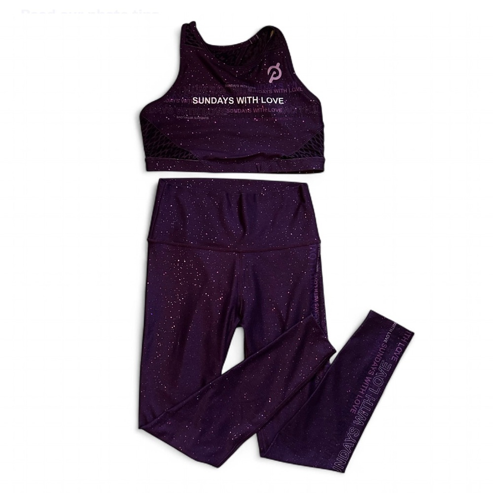 Purple Sparkle High-Waist Leggings & Sports Bra Set
